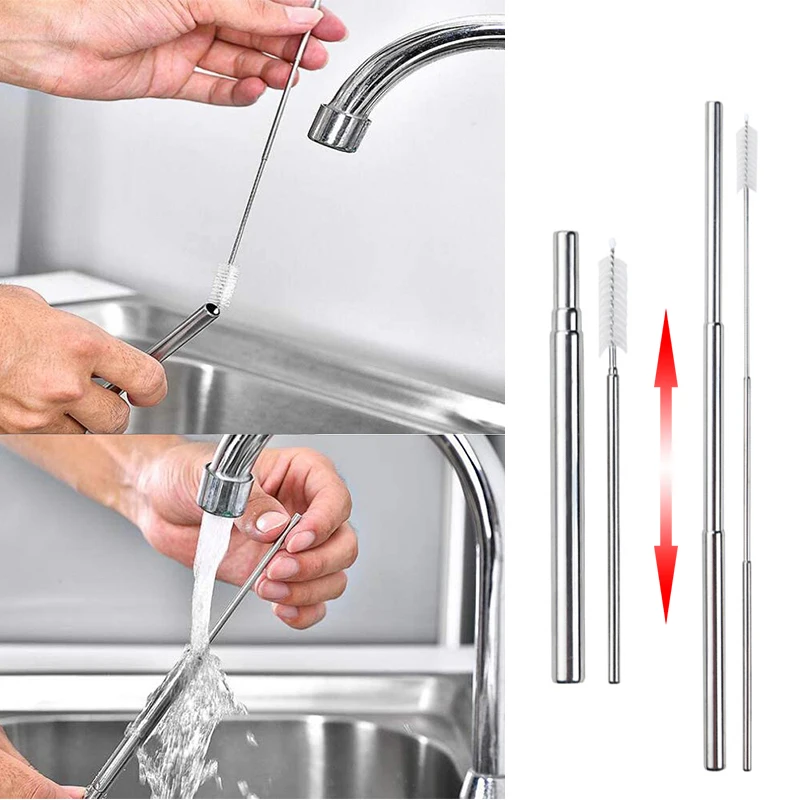 Eco-Friendly Portable Telescopic Stainless Steel Straw Set with Cleaning Brush and Case