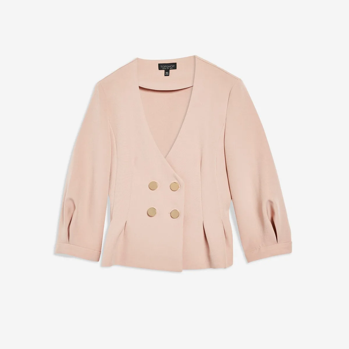 

2019 Autumn Europe And America V-neck Metal Double Breasted Waist Hugging Shirred Lantern Three-quarter-length Sleeve Short Smal