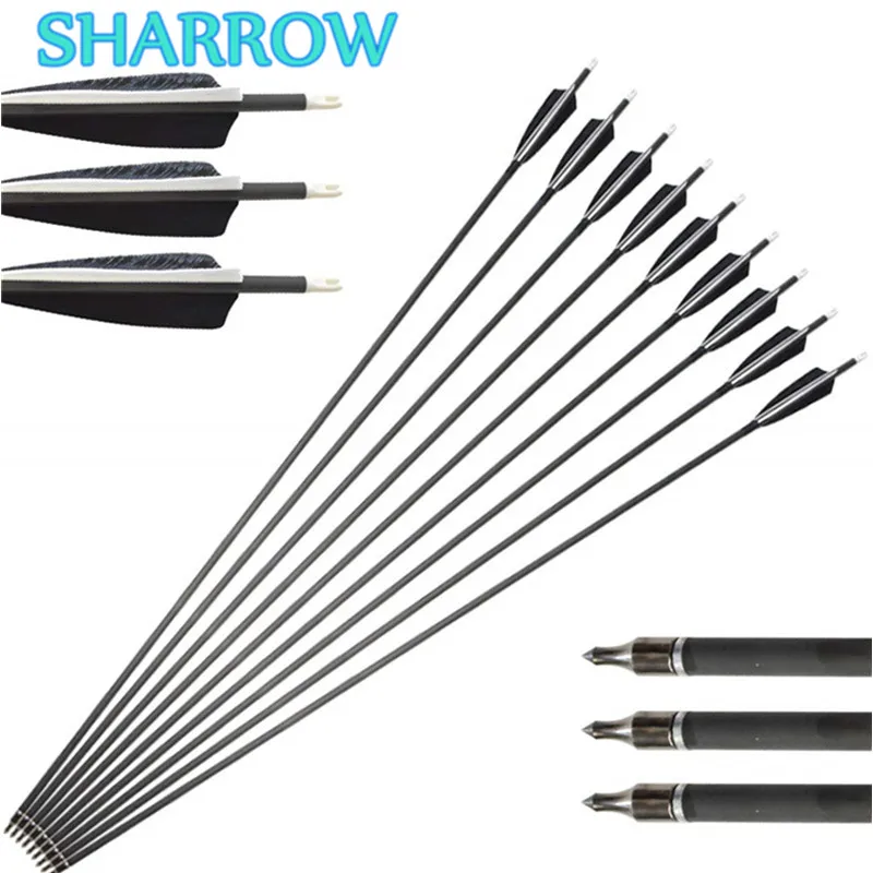 

6/12pcs 35" Archery Carbon Arrows SP500 Target Tips Nocks Carbon Arrow With 4" Turkey Feathers Bow Hunting Shooting Accessories