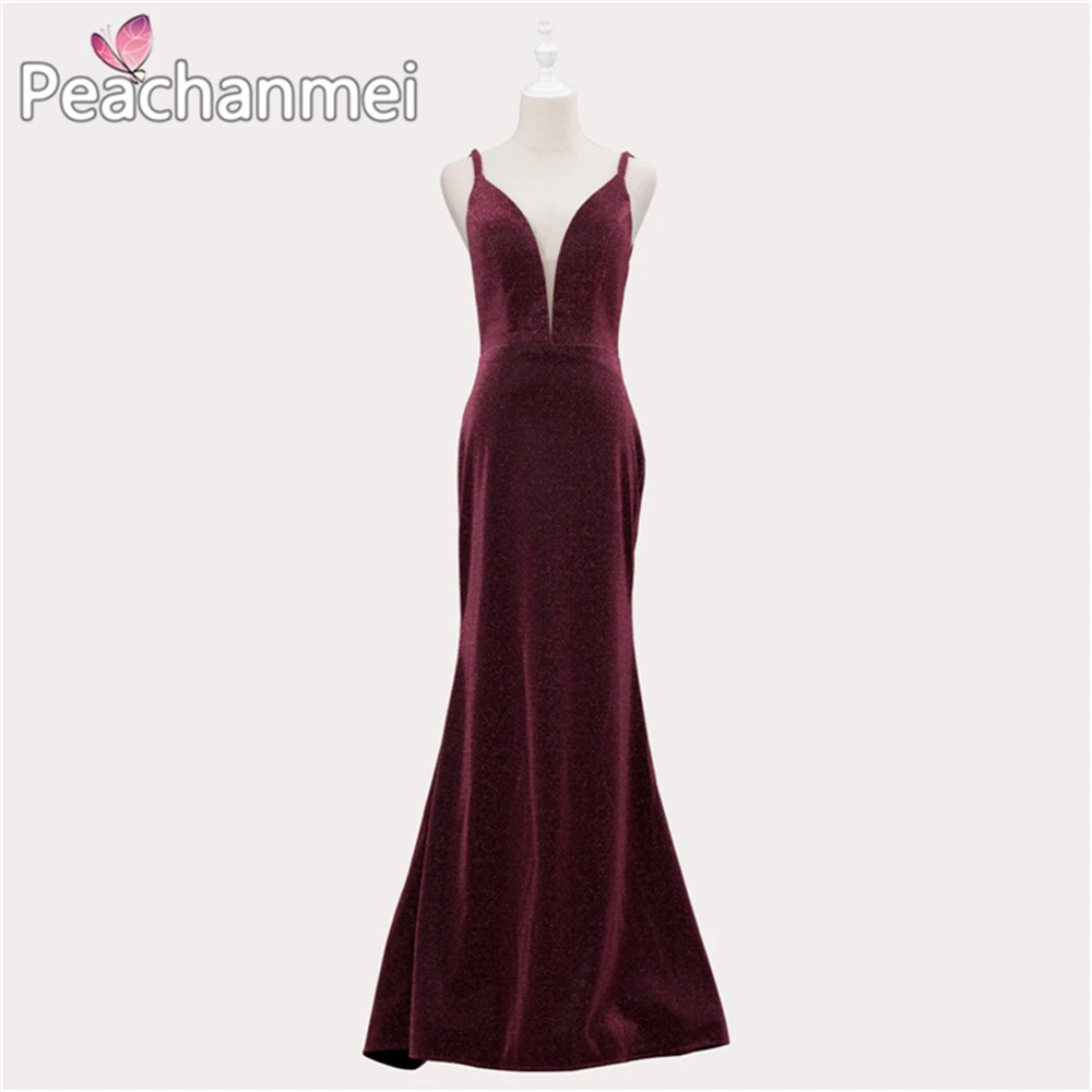 

Mermaid Formal Evening Dress Long Spaghetti V-Neck Robe De Soiree Glitter Prom Dresses 2020 Backless Sexy Ball Gowns