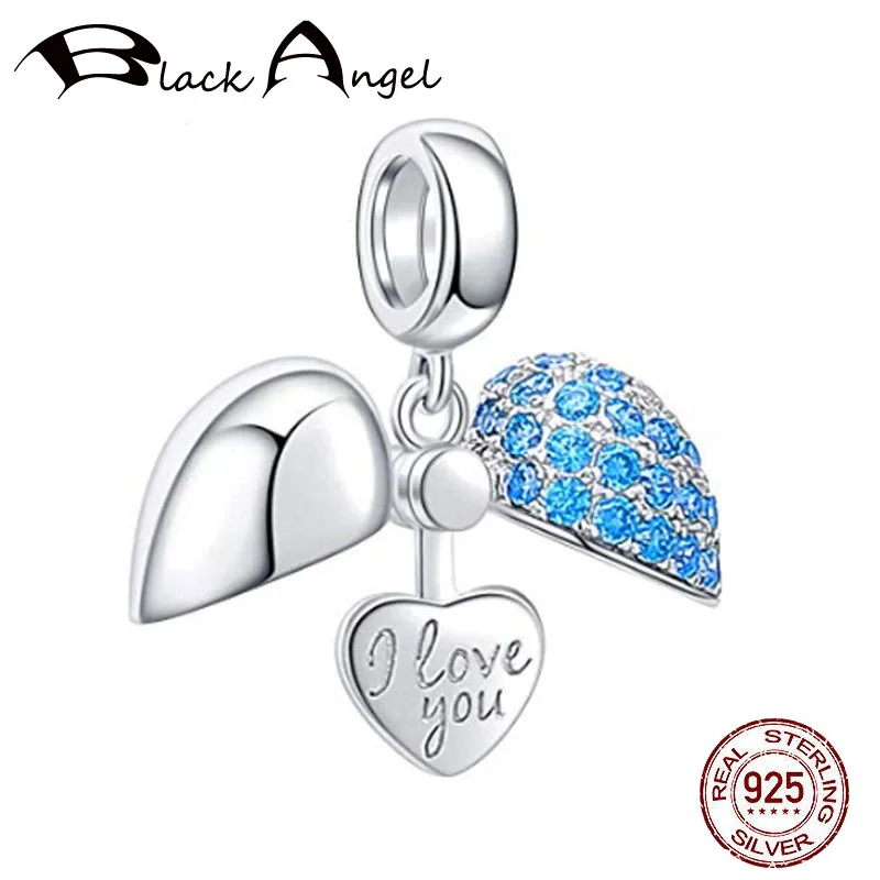 

Pure 925 Sterling Silver Open Heart Inlaid Blue Crystal Luxury Charms Beads Fit Original Bracelet Necklace DIY Fine Jewelry