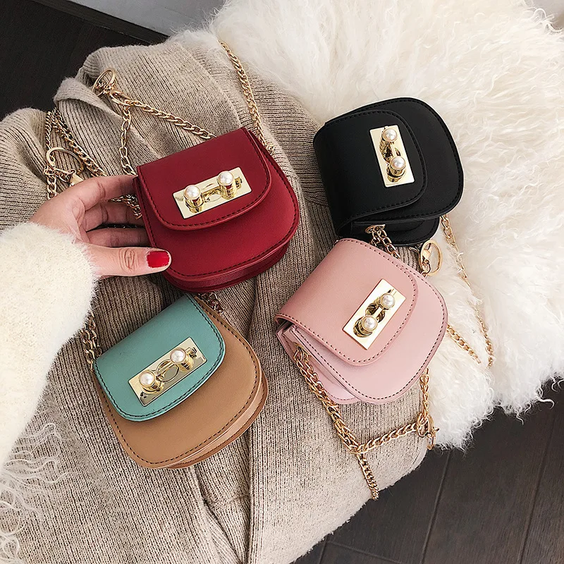 

Mini Small Bag Women's 2018 New Style Small CK Metal Chain Semi-precious Stone Ornaments Mini Purse Semicircle Saddle Bag
