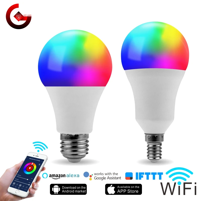 

LED RGB WIFI Bulb E27 B22 E14 E26 Smart Light Bulb RGB+White 15W 85-265V Dimmable WIFI Lamp Alexa Google Assistant IFTTT Control