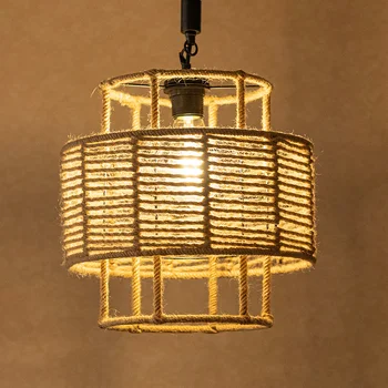 

Loft hemp rope chandelier living room dining room pendant lamp cafe decoration hanging lamp adjustable headlight e27 droplight
