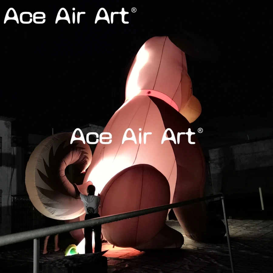  Outdoor cute giant inflatable dog cartoon model with led light for yard decoration/pet shop adverti