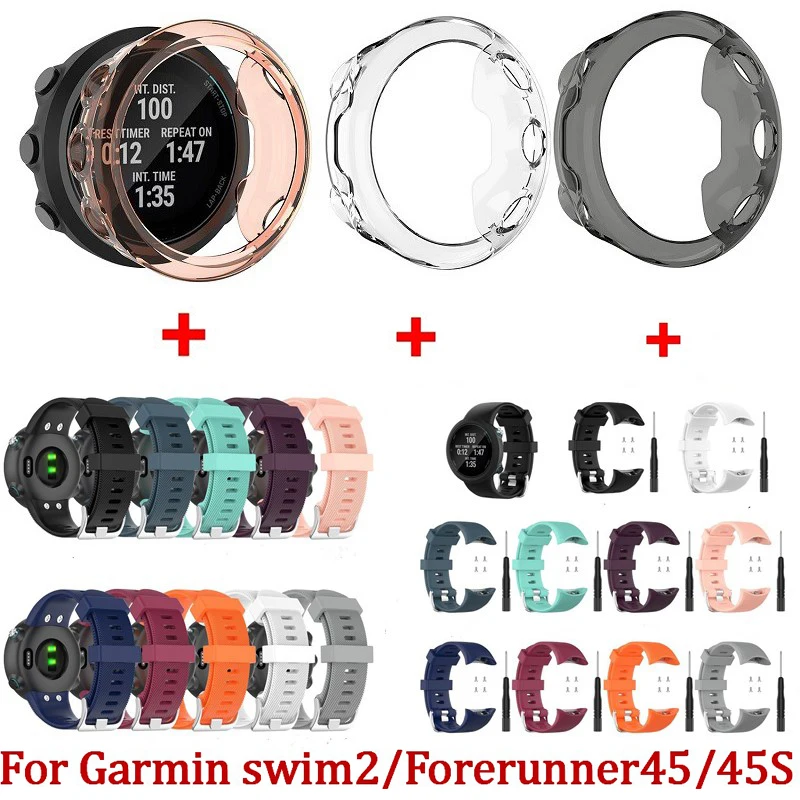 Replacement Smart Bracelet Band For Garmin forerunner45/45S Watch TPU Full Frame Screen Protectors Case Swim 2 Strap | Электроника