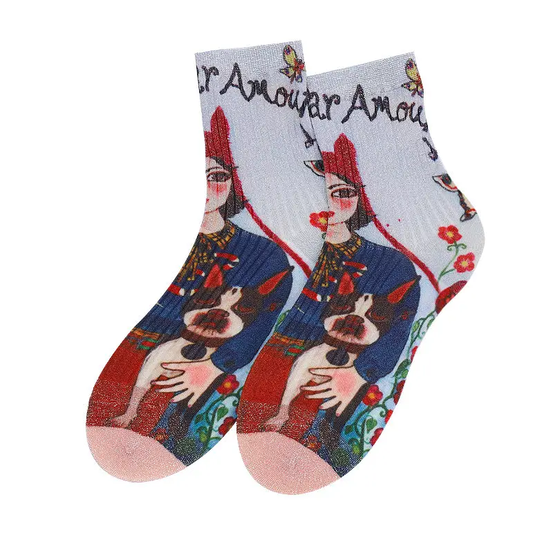 Модные Цветные нарисованные носки для женщин, хип-хоп смешные носки Харадзюку, уличная одежда, длинные носки, Calcetines Mujer - Цвет: L