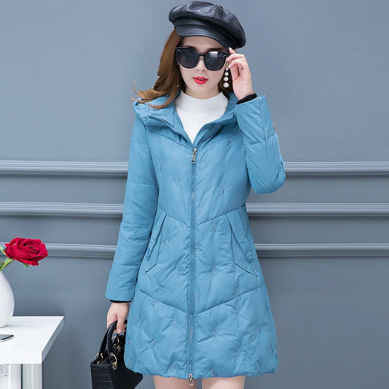 Down Jacket Women's Mid-length Winter New Style Korean-style Waist Hugging Slimming Fashion Comfortable Slim Fit Hooded Coa