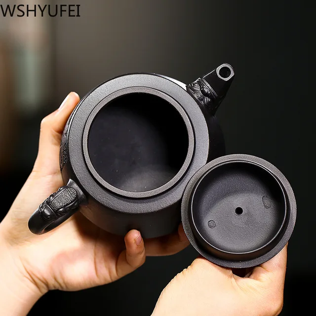 Nagy Kapacitás 350 Ml Yixing Tea Edény Lila Agyag Teáskanna Szépség Vízforraló Nyers Érc Fekete Iszap Kézzel Készített Szett Testreszabott Nyakkendő Guanyin - Image 5