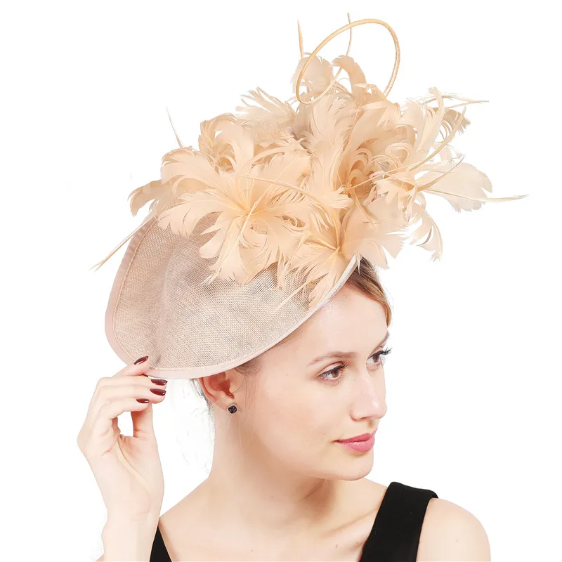 

Imitation sinamay big derby hat chapeau women fashion new fascinators headbands bridal married feathers headpiece occasion race