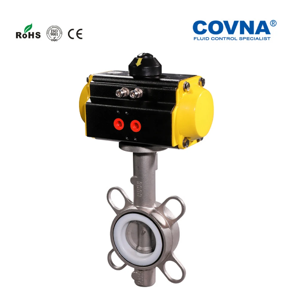 5 ''DN125 вафельный Тип пневматический клапан бабочка из нержавеющей стали 304 PTFE сиденье PN16 двойного действия