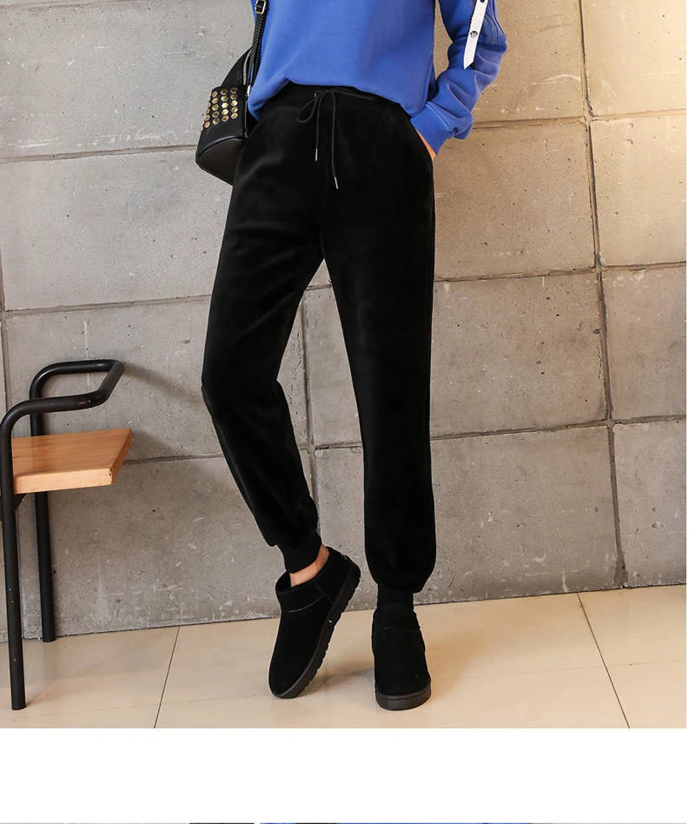 Women Pant Winter Thick Lambskin Cashmere Pants Warm Female Casual Pants Loose Harlan Pants Lined Fleece Trousers Sweatpants