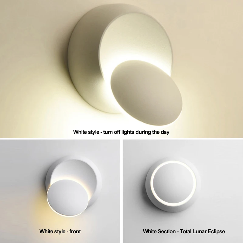 

LED Wall Lamp 360 degree rotation adjustable bedside light White and Black creative wall lamp Black modern aisle round lamp