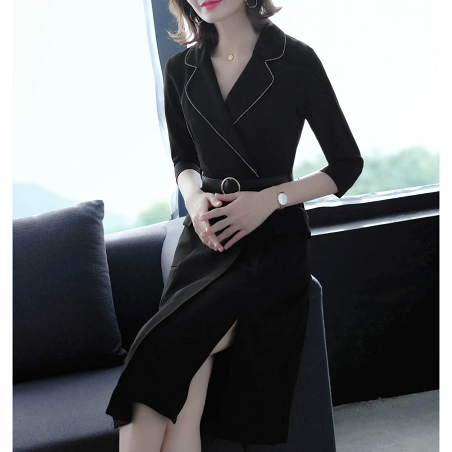 2019 Vintage Solid Office Lady Dresses Autumn Winter 2XL Plus Size Long Sleeve Midi Dress Elegant Women Bodycon Party Vestidos | Женская