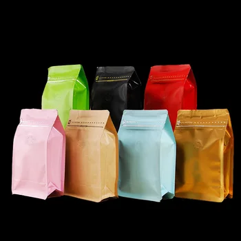 

Grains Nut Snack Coffee Chocolate Food Packing Bag High Capacity Eight Side Seal Kraft Paper Aluminum Foil Valve Stand ziplock
