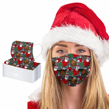 

In Stock! 100 Pcs Adult Disposable Face Mask 3-layers Non Wove Breathable Earloops Masks Christmas Print Cloth Masks Mascarillas