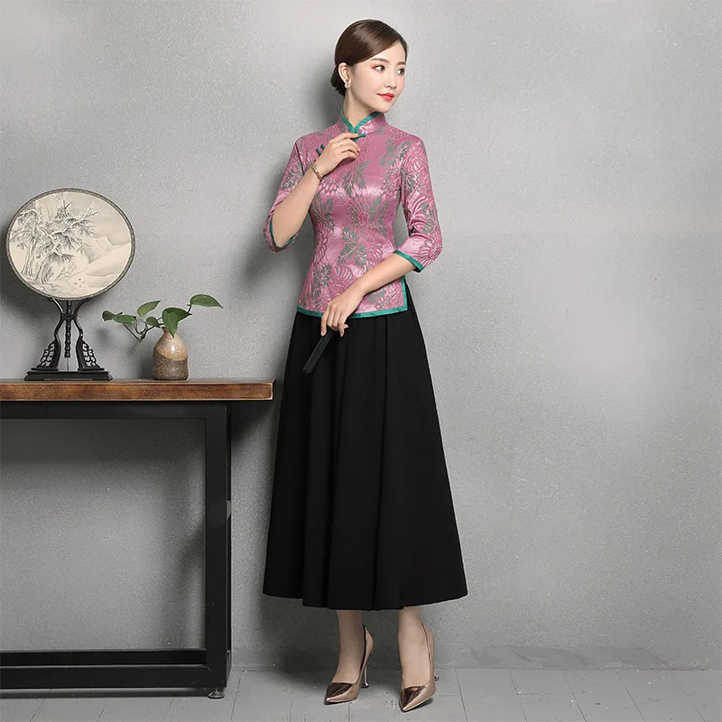 Noble Women Classic Vintage Clothing Traditional Tang Top Clothes Chinese Female Mandarin Collar Shirt Elegant Party Blouse