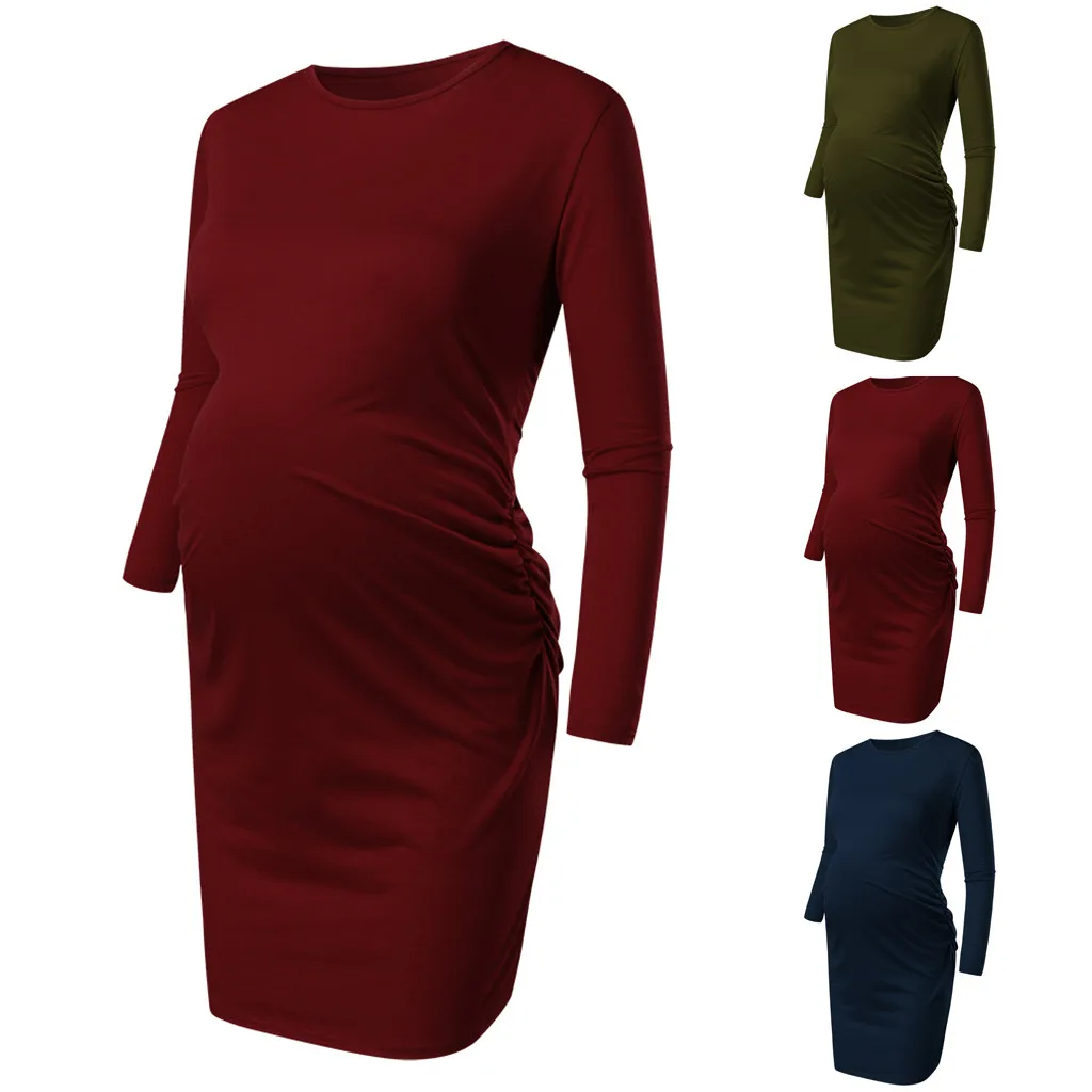 

Maternity Dresses Pregnancy Dess Foral Print Round Neck Long Sleeve Leisure Maternity Dress одежда для беременных