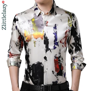 

2020 brand long sleeve men social shirt spring streetwear casual painted shirts dress mens slim regular fit clothes fashions 102
