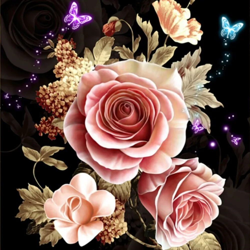 

Full Round Diamonds Painting 5D Cross Stitch plated Handcraft Rose Flower Butterfly Embroidery DIY Needlework home decoration
