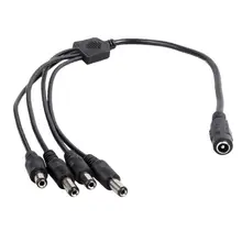 1 to 4 Way Port DC Power Splitter Cable for CCTV Cameras DVR NVR LED Light Strip DC5.5 x 2.1mm, 1ft