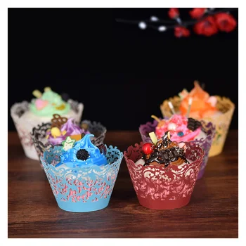 

50pcs Cupcake Wrappers Decor Baby Shower Laser Paper Cut Cup Cake Wrapper Cases Cake Decorating Tools for Wedding Party Supplies