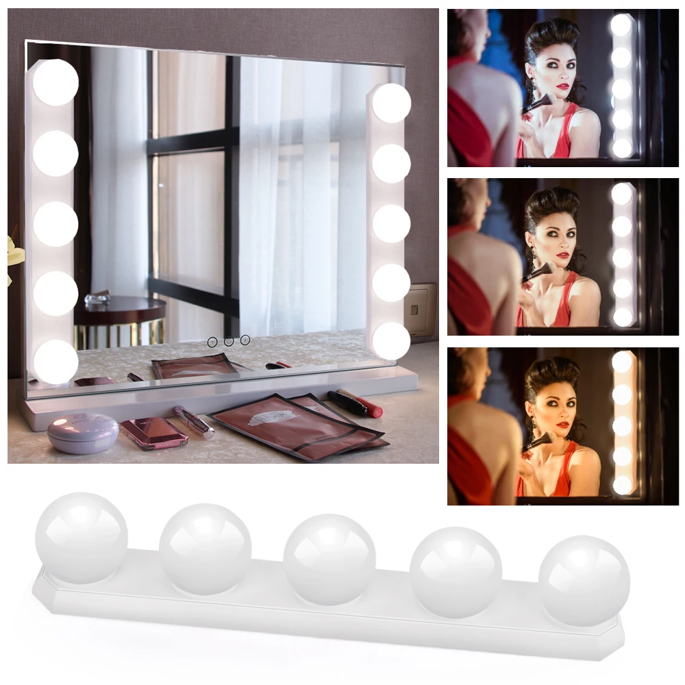 5 светодиодный светильник для макияжа, косметическое зеркало, 3 цвета, регулируемая яркость, портативная лампа для макияжа, косметическое зеркало, осветительные лампы