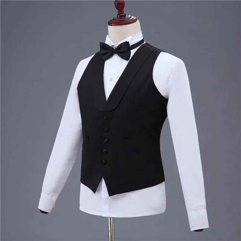 Men's Slim Suit Vest Formal Business Casual Sleeveless Jacket Vest Men's Shawl Collar Black/White Men's Vest Banquet Party Prom