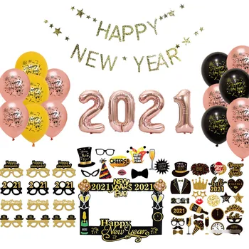 

2021 Happy New Year Digital Latex Balloon Photo Props Spoof Glasses New Year Eve Party Decoration Supplies KK25