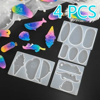 

4 Types Set Hair Clips Resin Molds Hair Pin Epoxy Tools Barrette Silicone Molds