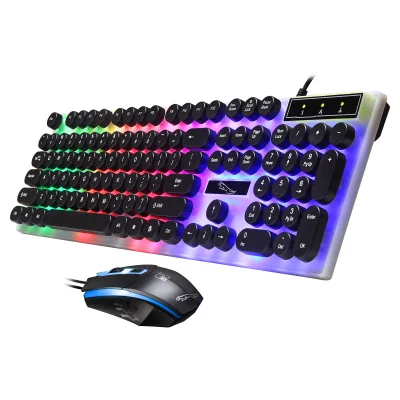 1Black keybord mouse Проводная клавиатура и мышь, набор, игровая клавиатура с подсветкой, Радужный цветной светодиодный подвесной круглый колпачок, геймерская клавиатура для ПК, ноутбука - Цвет: 1Black keybord mouse