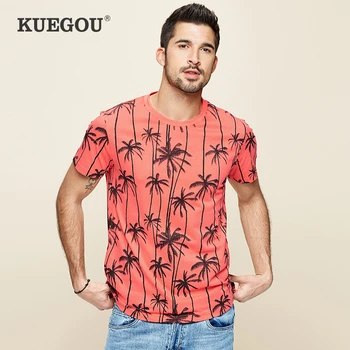 

KUEGOU 2020 Summer 100% Cotton Print White T Shirt Men Tshirt Brand T-shirt Short Sleeve Tee Shirt Fashion Plus Size Tops 2509