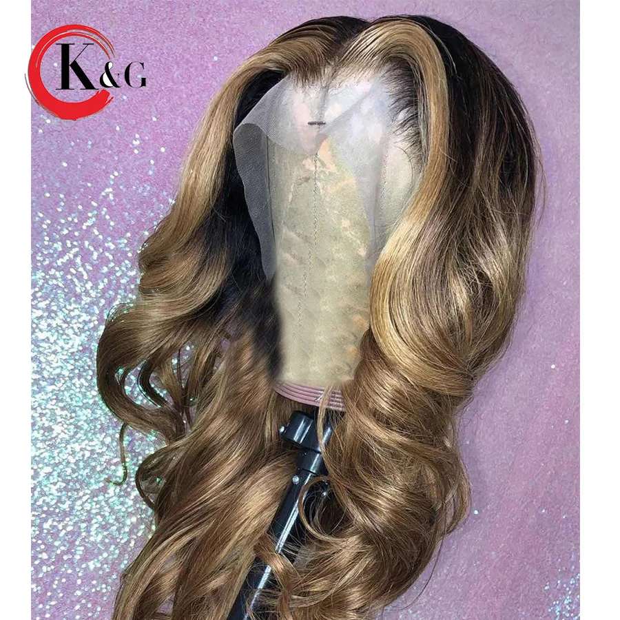 Парики из натуральных волос kunганг Омбре волнистые бразильские волосы Remy 13*4 парик из кружева спереди для женщин отбеленные узлы предварительно сорванные