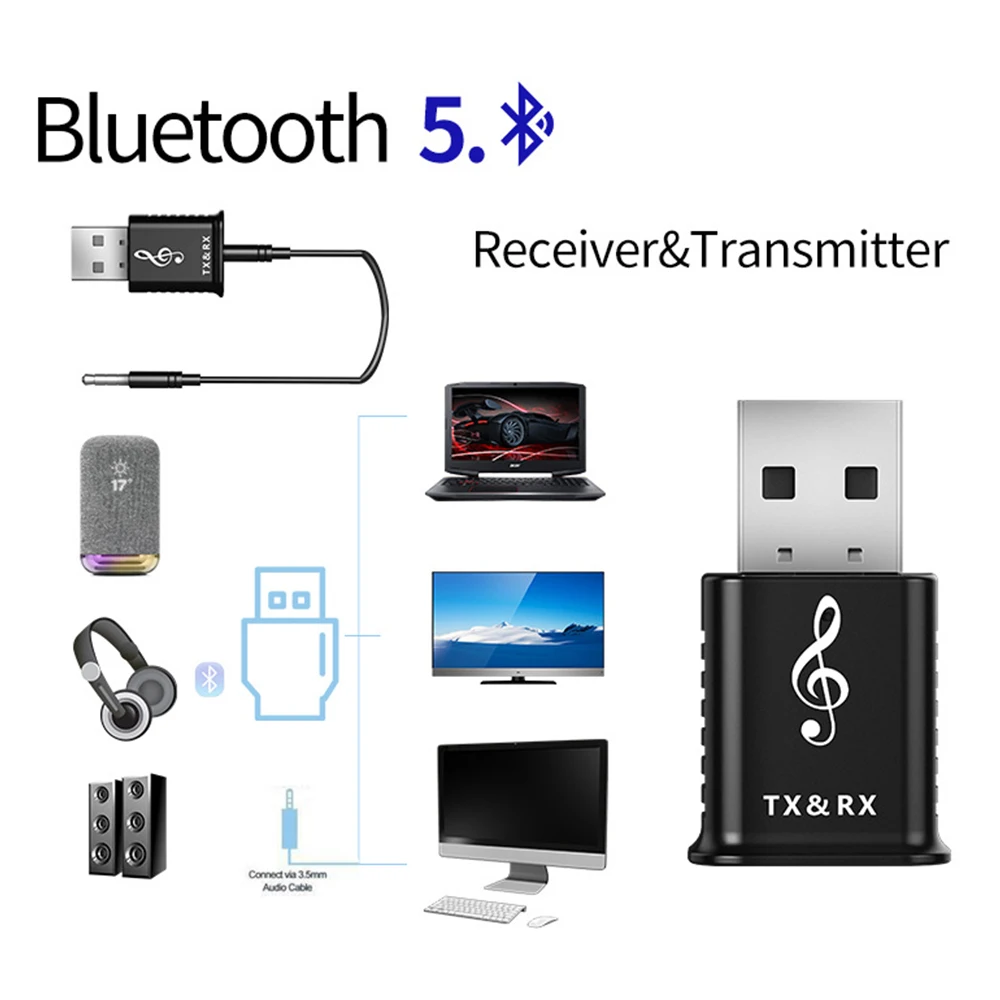 

USB Bluetooth 5.0 Adapter Transmitter Bluetooth Receiver Audio Bluetooth Dongle Wireless USB Adapter for Computer PC Laptop