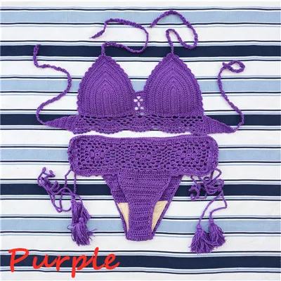 Handmade Crochet Push up Bikini Set Sexy Women Swimwear Crop Top Beach Swimsuit Suit