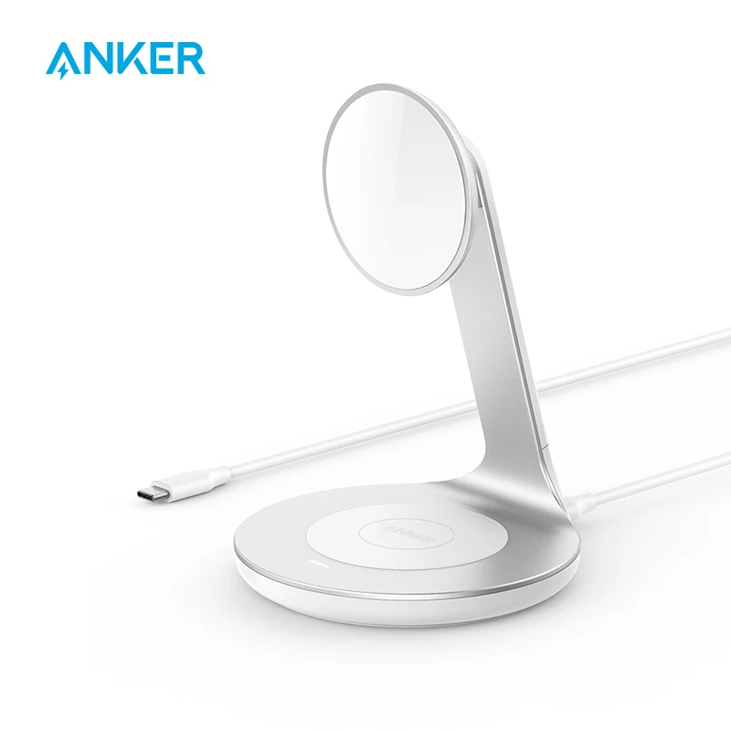 Anker Wireless Charger PowerWave Magnetic 2-in-1 Stand with 4 ft USB-C Cable Wireless Charging Station for iPhone 12/12 Pro