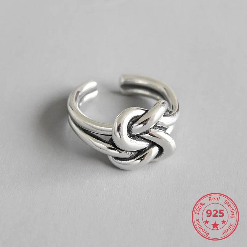 

Authentic 100% 925 Sterling Silver Retro Rope Knot Open Rings For Women INS Vintage Style Index Finger Jewelry
