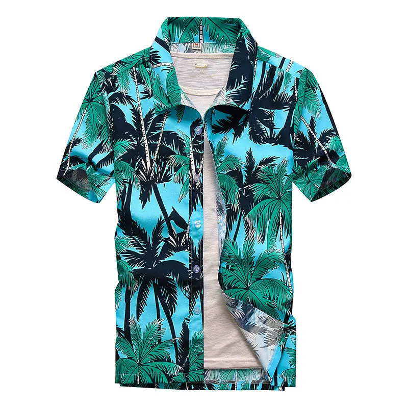 Пляжные рубашки Летняя мода camisa masculina с принтом "кокосовое дерево" короткий рукав на пуговицах Гавайские мужские рубашки плюс размер - Цвет: Asian size