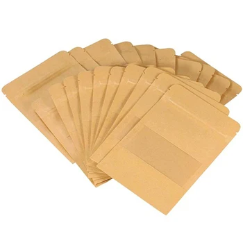 

100Pcs Brown Stand Up Kraft Paper Zip Lock Bags with Clear Window,Reclosable Doypack Pouches Zipper Grip Seal Packaging