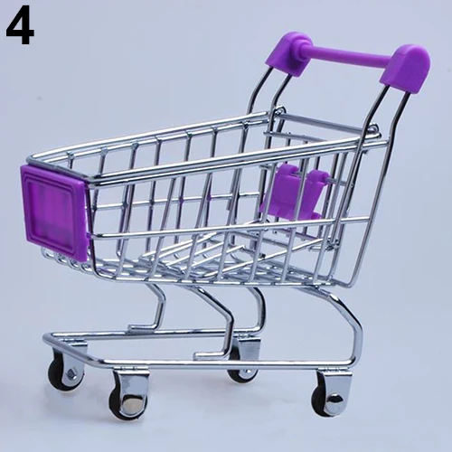 baby pretend toy Supermarket Hand Trolley Mini Shopping Cart Desktop Decoration Storage Toy Gift Dollhouse Furniture Accessories 4