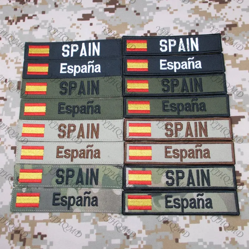

Spain Flag Custom Name tape patch Spain Letter Hook and loop Embroidery custom patch Multicam Green ACU Black AU FG Tan