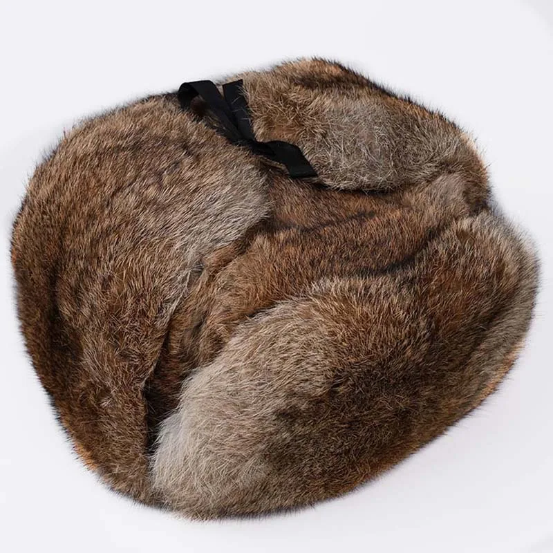 

JKP 100% Natural rabbit fur Unisex Lei Feng hat men's hat autumn and winter warmth thickening Russian rabbit fur earmuffs cap