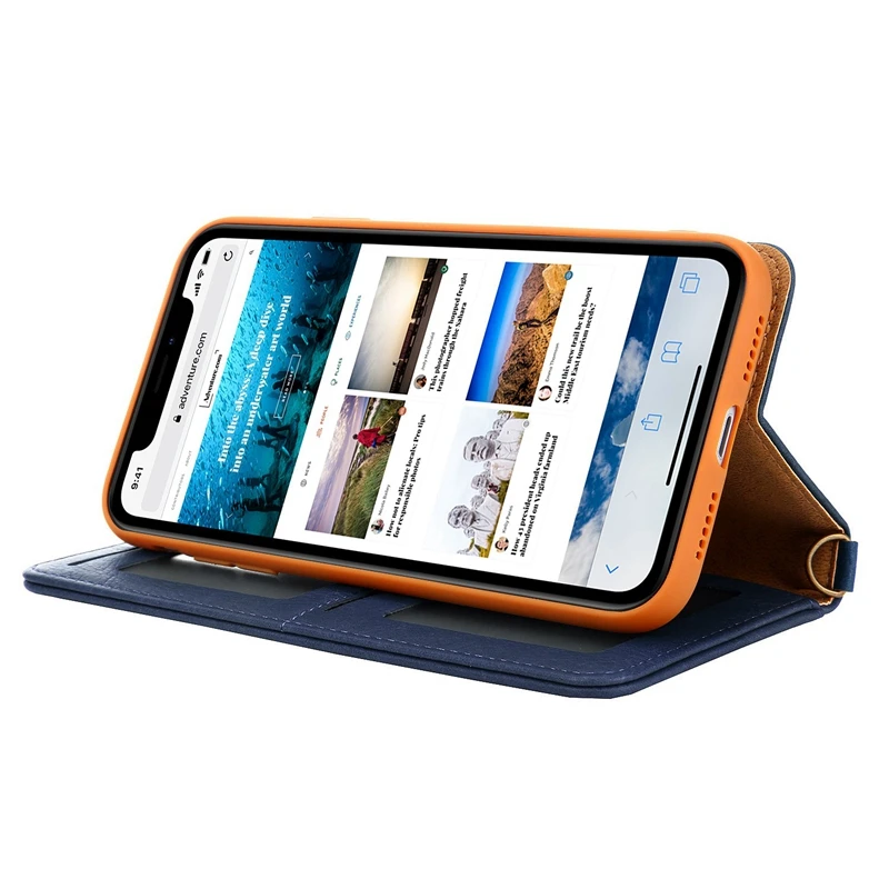Для iPhone PU кожаный чехол-кошелек с отделением для кредитных карт чехол для поддержки-синий