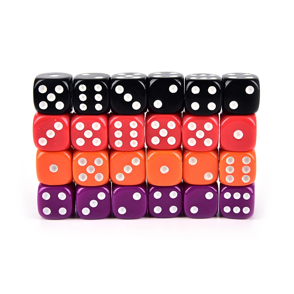 16MM Dices Rounded Corners Four-Color Transparent Dice BoardGame Drinking Digital Dice Gumbling Game 6 PCS