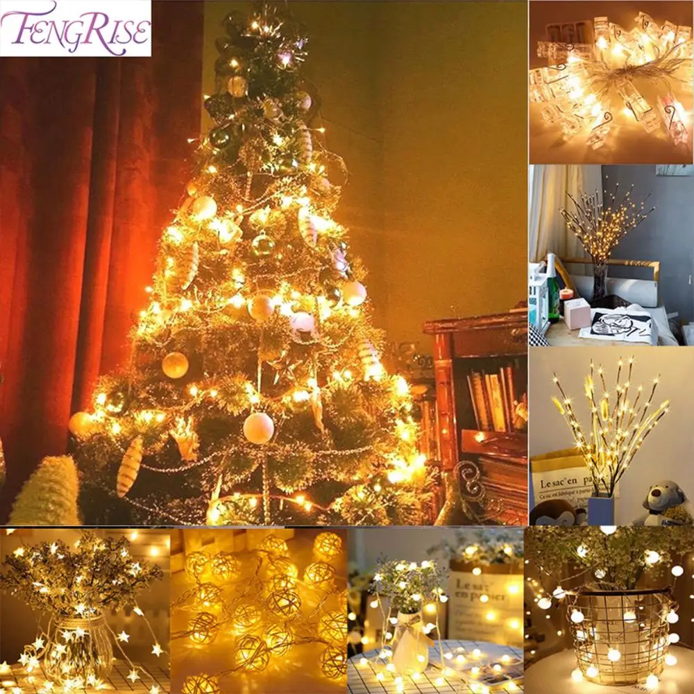 FENGRISE 2 м 20 светодиодный гирлянда из ротанга, шар, сказочный светильник, хлопковый шар, светильник, свадебные украшения, вечерние украшения, Рождественское украшение