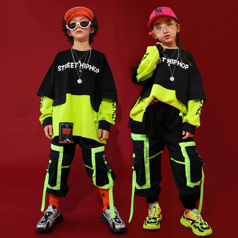 

New Jazz Dance Costumes Kids Hiphop Rave Outfit Child Street Dance Practice Wear Stitching Stage Performance Clothing