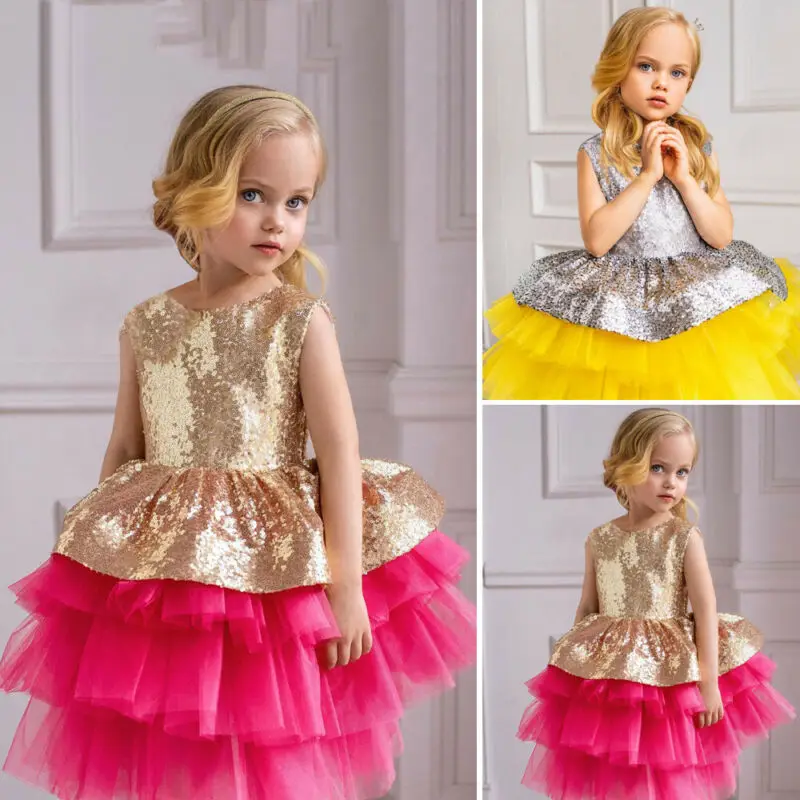 Торжественное детское платье принцессы с блестками для маленьких девочек Пышное кружевное платье с фатиновой юбкой для рождественской вечеринки для маленьких девочек детское блестящее многослойное платье для девочек От 0 до 4 лет