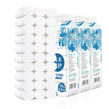 

10 rolls/bag Roll Toilet Paper Coreless 4 Layers Toilet Paper Rolls Pack Skin Friendly Thickened Rolling Trump Tissue