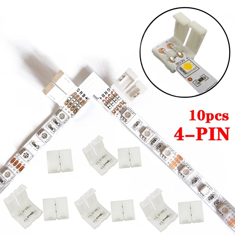 

10 Pcs 4 Pin 10mm 5050 RGB LED Strip Connector Free Solder Connector For Connecting Corner Right Angle Power Led Strip Connector