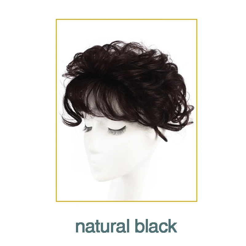 Salonchat Human Hair Toupee Thin Skin Natural Hair Topper Hairpiece Remy Hair Piece Women Curly Hair Replacement Clip Closure - Color: natural black